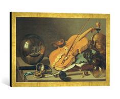 Gerahmtes Bild von Pieter Claesz Stilleben mit Glaskugel, Kunstdruck im hochwertigen handgefertigten Bilder-Rahmen, 60x40 cm, Gold Raya