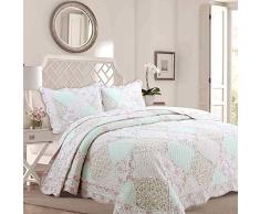 Cozy Line Home Fashions Love Nest Quilt Betten Set, Floral Rose Patchwork 100% Baumwolle Überwurf Tagesdecke, Wendedecke, Romantische Geschenk für Frauen New Arrival Queen - 3 Piece Love Romance