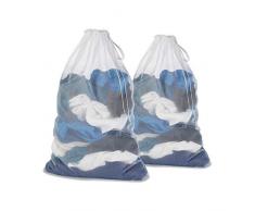 Wäschesack aus Netzstoff mit Kordelzug für Feinwäsche, Waschmaschine, Reisen, College, schmutzige Kleidung/Netz, große Größe, strapazierfähig, wiederverwendbar, faltbar, Weiß, 2 Stück