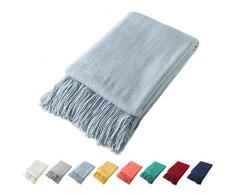 Homiest Dekorative Strickdecke mit Fransen, weiche und gemütliche Quaste, für Couch Sofa Bett, 50 x 60 cm 50 x 60 hellblau