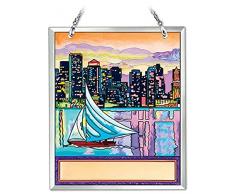Amia 42194 handgemaltes Glas Boston Skyline, Souvenir handgemaltes Glas Suncatcher, 12,7 x 15,2 cm,