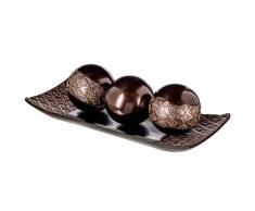 Dublin Dekoratives Tablett und Orbs/Bälle Set von 3, Mittelpunkt Schüssel mit Kugeln Dekorationen Passende, rustikal verziert Kugeln Kit für Wohnzimmer oder Esszimmer/Couchtisch, in Geschenkverpackung (braun)