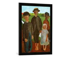 Gerahmtes Bild von Paula Modersohn-Becker Vier Kinder am Moorkanal, Kunstdruck im hochwertigen handgefertigten Bilder-Rahmen, 50x70 cm, Schwarz matt