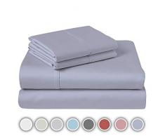 COZERI Bettlaken-Set, Fadenzahl 600, 100% Baumwolle, atmungsaktiv, weiches und seidiges Satin, für Matratzen bis zu 43 cm Tiefe Taschen, 4-teiliges Bettwäsche-Set King- 4 pcs Sheet Set Lavendel