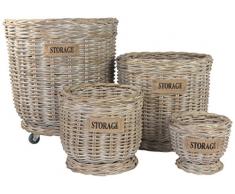 Moycor Accra Körbe Rollen, Rattan, Grau Gebleicht, 53 x 53 x 55 cm, 4 Stück