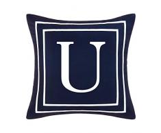 BLEUM CADE Blauer Kissenbezug mit englischem Alphabet Sofas, Bett, Stuhl, Auto 18 x 18 Dunkelblau U