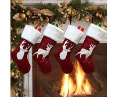 Weihnachtsstrumpf, Weihnachtsstrümpfe, Klassische große Weihnachtsstrümpfe, Dekoration für Familie, Urlaub, Jahreszeit, 4 Stück Hirsch