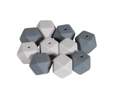 Rayher 14867570 Silikonperlen Hexagon, Grau-Töne, 14 mm ø, Beutel 10 Stück, für versch. Baby-Accessoires wie Schnullerketten, Kinderwagenketten, Greifringe etc.
