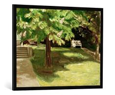 Gerahmtes Bild von Max Liebermann Gartenbank unter dem Kastanienbaum-Blühende Kastanien, Kunstdruck im hochwertigen handgefertigten Bilder-Rahmen, 100x70 cm, Schwarz matt