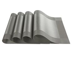 SICOHOME Platzdeckchen PVC Esszimmer Platzsets für Tisch, wärmedämmend, schmutzabweisend, gewebtes Vinyl, 4 Stück, Vinyl PVC Holz, Silbergrau, 45,7 x 30,5 cm