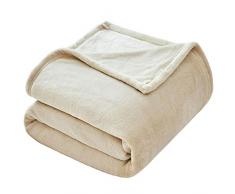 VEEYOO Luxus Flanell Fleece Decke – Extra Weich Warm Kühlung im Sommer Leicht Bett Decke, Alle Jahreszeiten Antistatisch Couch Decke Reisen Camping Decke King-90*108inch Elfenbeinfarben