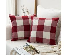 miulee Classic Retro Checkers Plaids Baumwolle Leinen weich Solide Dekorative Quadratisch Überwurf Kissen Kissenbezüge Home Decor Design Set Schutzhülle für Sofa Schlafzimmer Auto 45,7 x 45,7 cm 45 x 45 cm, Baumwolle & Leinen, rot, 18x18