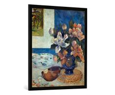 Gerahmtes Bild von Paul Gauguin Stilleben mit Mandoline, Kunstdruck im hochwertigen handgefertigten Bilder-Rahmen, 70x100 cm, Schwarz matt