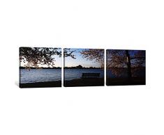 iCanvasART 3 Stück Park Bench mit EIN Denkmal im Hintergrund, Jefferson Memorial, Gezeiten, Waschbecken, Potomac River, Washington DC, USA Leinwand Kunstdruck Panorama Bilder, 12 x 36 x 1,9 x