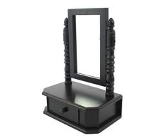 Benjara Traditioneller Tischspiegel aus Holz mit 1 Schublade, Schwarz und Silber