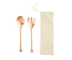Creative Co-op Salatbesteck, Edelstahl, Kupfer-Finish, 2 Stück, in Beutel mit Kordelzug, Braun