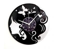 Instant Karma Clocks Instant Karma Wanduhr aus Vinyl mit doppeltem Parete-Argento-Idea Geschenk Schmetterlinge Vintage Frau Volto Profilo, Leise