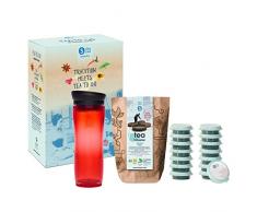 shuyao teekultur Starterbox Tea to Go Thermobecher mit integriertem Teesieb + 5x3 Loser Bio Tee mit Koffein, Rot, 45g
