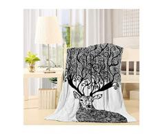 Flanell-Fleece-Überwurf, superweich, leicht, gemütlich, Plüsch, Mikrofaser, luxuriöse Decken für Bett, Couch Stuhl, Wohnzimmer, Hirsch, Geweih, Blumen-Design, Weiß / Grau 40(L)x50(W) Itr190326-tklb0372