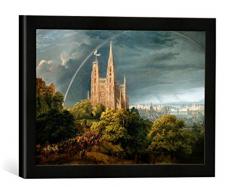 Gerahmtes Bild von Karl Friedrich Schinkel Mittelalterliche Stadt an einem Fluß, Kunstdruck im hochwertigen handgefertigten Bilder-Rahmen, 40x30 cm, Schwarz matt