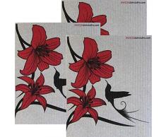 SWEDEdishcloths Lily & Kolibri auf Grau Set mit 3 Tüchern Swedish Geschirrtüchern - Umweltfreundliches saugfähiges Reinigungstuch, Wiederverwendbare Reinigungstücher