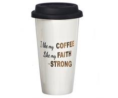 Roman Thermobecher mit Deckel Like My Coffee Like Faith, stark, goldfarben, 325 ml