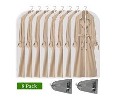 Perber Kleidersack zum Aufhängen, leicht, durchsichtig, mit Reißverschluss, 10 Stück, PEVA-Mottendicht, atmungsaktiv, Staubschutz für Kleiderschrank, Kleidung, Aufbewahrung, Weiß, 10 Stück 24 x 60 8Pack