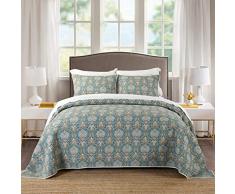 Tagesdecken-Set, Baumwolle, wendbar, Patchwork-Decke, gestreift, Jacquard-Stil, Baumwolle, Patchwork-Tagesdecke, Bettwäsche-Set, Queen-Size Queen Rosenmuster