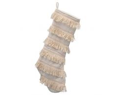 Creative Co-op Weihnachtsstrumpf, Baumwolle, mit Fransen, cremefarben