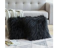 MIULEE Deko New Luxury Serie Merino Style Grün Fell Überwurf Kissen Fall Kissenbezug für Sofa Schlafzimmer Auto 18x18,Set of 2 Fur Black