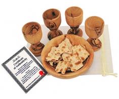 The Jerusalem Gift Shop Kommunionbecher - Das Abendmahl - Olivenholz Brotkasten mit Vier hohen Olivenholztassen in Geschenkbeutel