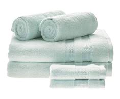 iDesign 6er-Set Badtextilien für das Badezimmer oder Gäste-WC, weiches Handtücherset aus 100% Baumwolle, Handtuch Set mit je 2 Handtüchern, Badetüchern & Waschlappen, hellblau