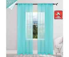 KEQIAOSUOCAI 2 Panels Flammenhemmende Sheer Gardinen für Krankenhaus, Büro, Schule, Kinderzimmer, Polyester-Mischgewebe, türkis, 52x72