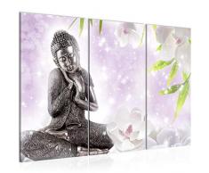 Bilder Feng Shui Buddha Wandbild 120 x 80 cm Vlies - Leinwand Bild XXL Format Wandbilder Wohnzimmer Wohnung Deko Kunstdrucke Violett 3 Teilig - MADE IN GERMANY - Fertig zum Aufhängen 019131c