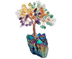 SUNYIK Trommelstein Edelstein Geld Baum Bonsai Fengshui Lucky Heilung Dekoration #1-Multicolor Crystal Tree on Rainbow Cluster Base(4)