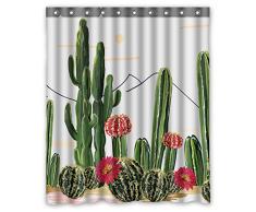 KXMDXA Duschvorhang, Blumen-Blumen, Sommer, Tropische Blüte, Kaktus, Sukkulenten, Berge, Polyester, Größe 152,4 x 182,9 cm