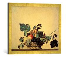 Gerahmtes Bild von Michelangelo Merisi Caravaggio Der Obstkorb, Kunstdruck im hochwertigen handgefertigten Bilder-Rahmen, 60x40 cm, Gold Raya