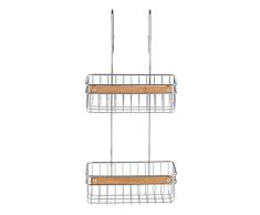 WENKO Badregal Zerbo 2 Etagen, Duschablage für Duschgel, Shampoo & Co., Hängekorb fürs Badezimmer, Befestigung ohne Bohren, rostfreier Edelstahl und Bambus, 20 x 55,5 x 25,5 cm