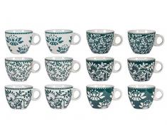 H&H Grace Set aus 12 Teetassen, Porzellan, Smaragdgrün, 230 ml