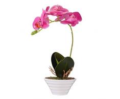 ENCOFT Kunstblume Phalaenopsis Seide Weiß/Violett/Rosa/Gelb Schmetterling Orchidee Bonsai mit Keramikvase Haus Garten Party Hochzeit Dekoration weiß