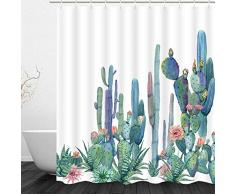 OneHoney Kaktus Badezimmer Dusche Vorhang mit Haken Tropical Blossom Blumen Druck Bad Vorhang Polyester-Wasserdicht-Schimmel Resistent 48x72 Small Stall Size Cactus