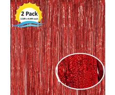 Moohome 4 Stück 91,4 x 243,8 m Folien-Vorhänge Hintergrund Tür Fenster Vorhang Party Dekoration, Glänzendes Rot, 2-Pack