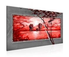 Bilder Afrika Elefant Wandbild Vlies - Leinwand Bild XXL Format Wandbilder Wohnzimmer Wohnung Deko Kunstdrucke Rot Grau 1 Teilig - MADE IN GERMANY - Fertig zum Aufhängen 001012a