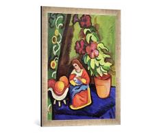 Gerahmtes Bild von August Macke Stilleben mit Madonna, Petunie und Äpfeln, Kunstdruck im hochwertigen handgefertigten Bilder-Rahmen, 50x70 cm, Silber Raya