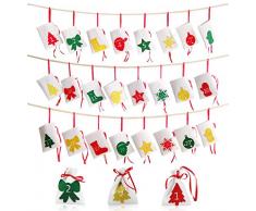 HANGNUO Weihnachten Adventskalender 24 Tage Filz Geschenktüten DIY Weihnachten Countdown Girlande für Weihnachten Dekoration