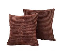 Myfeel Decor Weicher Plüsch Cord Überwurf-Kissenbezüge, gestreifte Samt-Kissenbezüge für Sofa, Schlafzimmer, Auto, 2 Stück (45,7 x 45,7 cm, 45 cm) braun