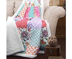 Lush Decor Brookdale wendbarer Überwurf, Blumenmuster, Patchwork-Decke, 152,4 x 127 cm, Violett/Türkis