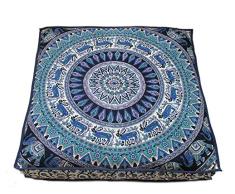 Indian Craft Kissenbezug, groß, Hippie-Mandala, rund, Ottomane, Pouf, Tagesbett, Baumwolle, mit strapazierfähigem Reißverschluss, Sitzkissen für Haustiere, 88,9 cm Mandala 35 Square Grünes Hirsch