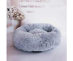 XIAJIE Haustierbett, flauschig, weicher Plüsch, rund, für Katzen und Hunde, selbsterwärmender und verbesserter Schlaf, orthopädische Linderung, 60, hellgrau