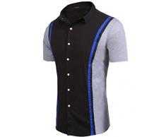 Simbama Herren-T-Shirt, kurzärmelig, kariert, kontrastfarbene Knopfleiste - Schwarz - X-Large